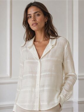 Marni Ivory Sheer Striped Button Front Blouse Pit to Pit 21